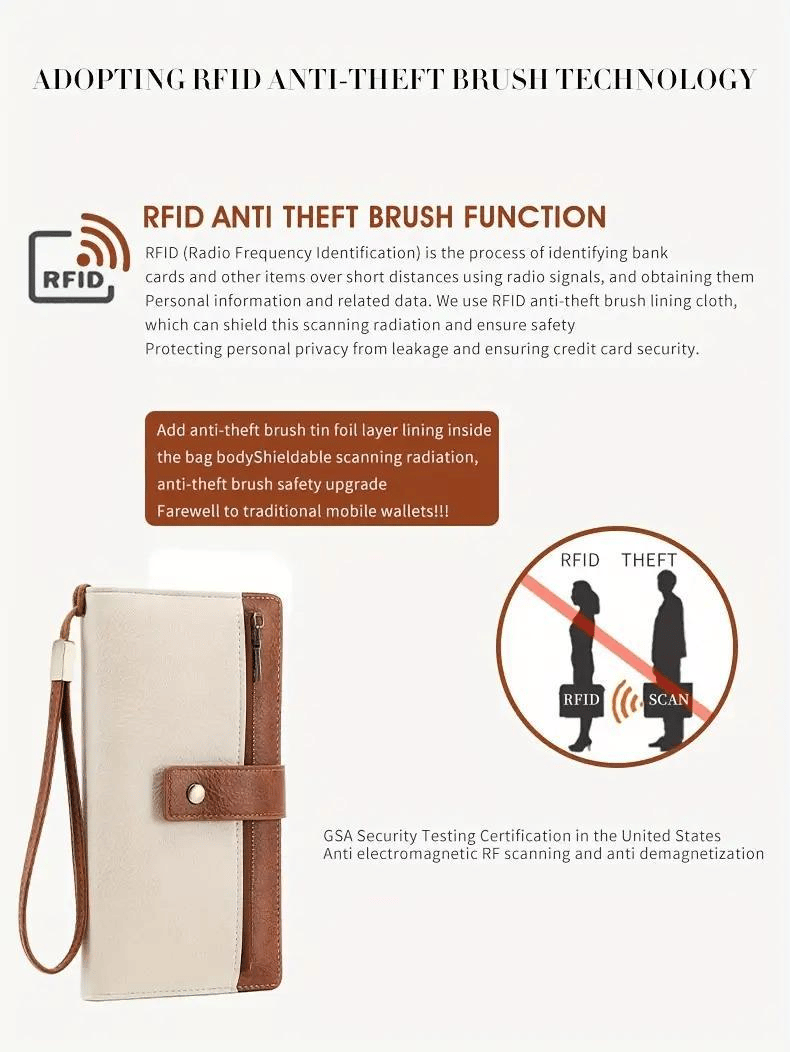 👛Women's long wallet, stylish clutch, elegant solid color RFID blocking leather wallet