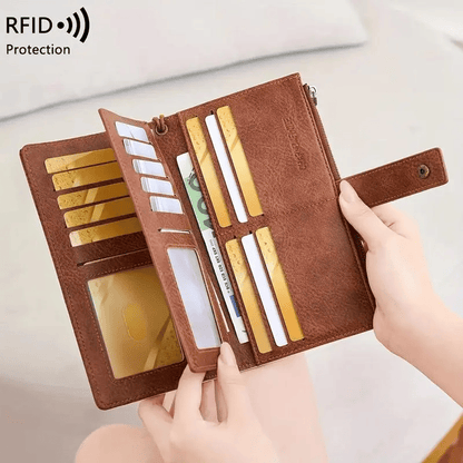 👛Women's long wallet, stylish clutch, elegant solid color RFID blocking leather wallet