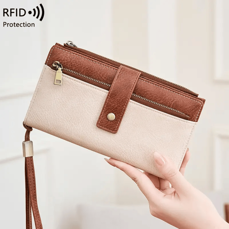 👛Women's long wallet, stylish clutch, elegant solid color RFID blocking leather wallet