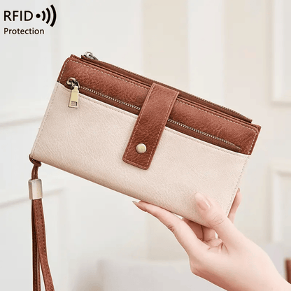 👛Women's long wallet, stylish clutch, elegant solid color RFID blocking leather wallet