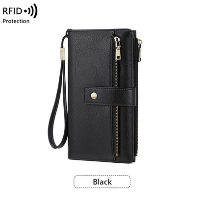 👛Women's long wallet, stylish clutch, elegant solid color RFID blocking leather wallet
