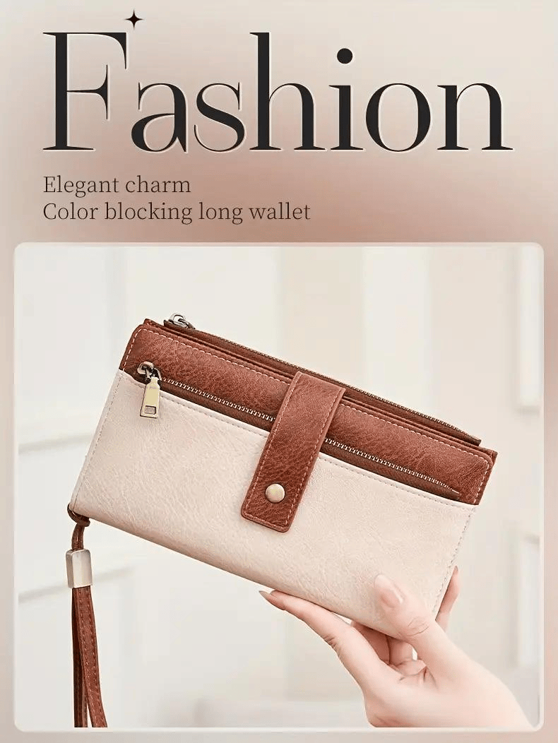 👛Women's long wallet, stylish clutch, elegant solid color RFID blocking leather wallet