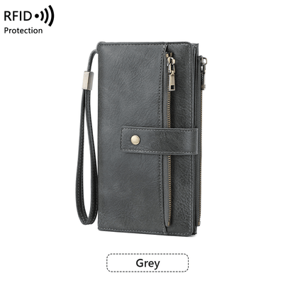 👛Women's long wallet, stylish clutch, elegant solid color RFID blocking leather wallet