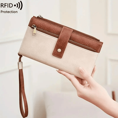 👛Women's long wallet, stylish clutch, elegant solid color RFID blocking leather wallet