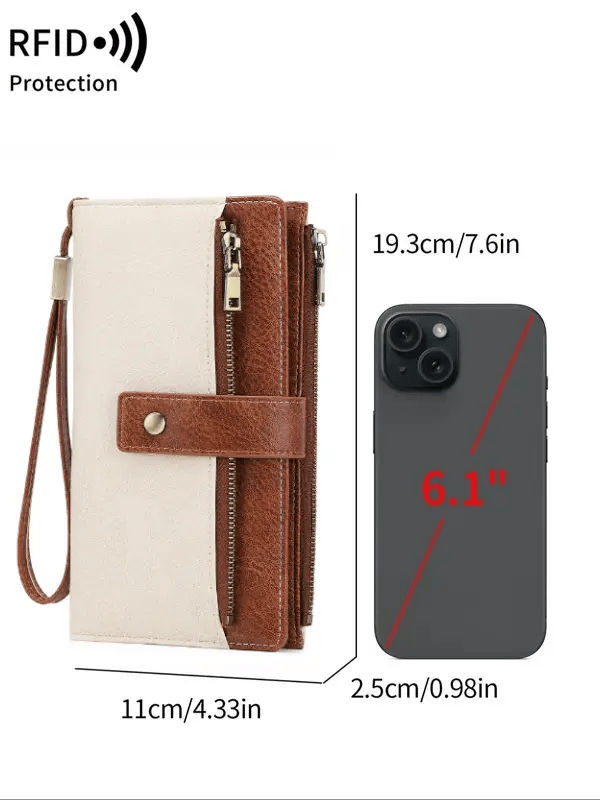 👛Women's long wallet, stylish clutch, elegant solid color RFID blocking leather wallet