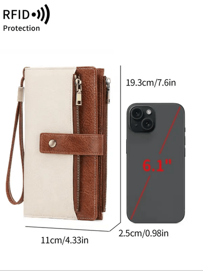 👛Women's long wallet, stylish clutch, elegant solid color RFID blocking leather wallet