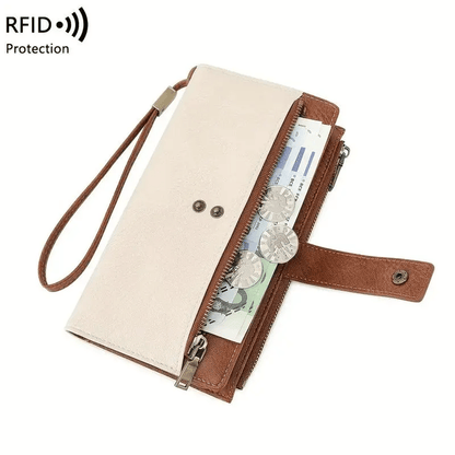 👛Women's long wallet, stylish clutch, elegant solid color RFID blocking leather wallet