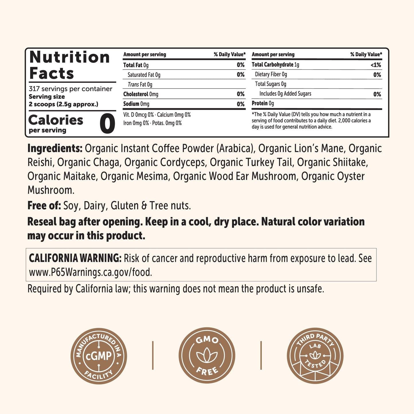 Micro Ingredients Organic Instant 10 in 1 Mushroom Coffee Powder