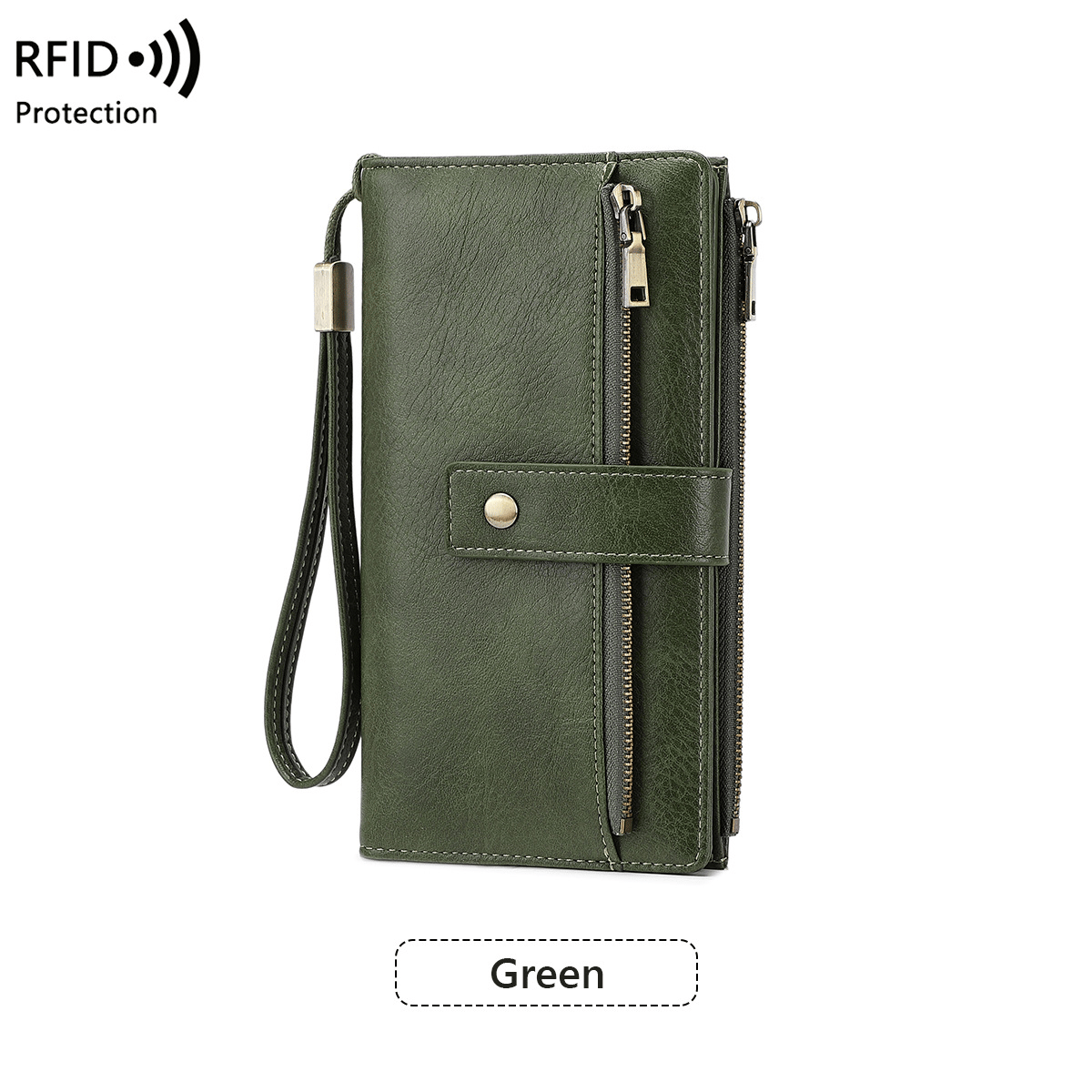 👛Women's long wallet, stylish clutch, elegant solid color RFID blocking leather wallet