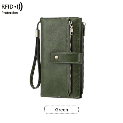 👛Women's long wallet, stylish clutch, elegant solid color RFID blocking leather wallet