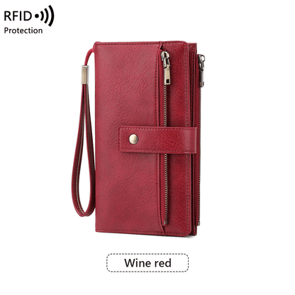 👛Women's long wallet, stylish clutch, elegant solid color RFID blocking leather wallet